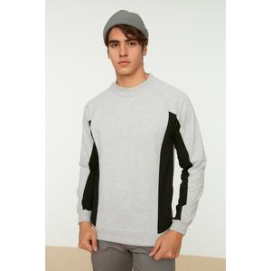 Trendyol Men's Gray Regular/Real Fit Long Sleeve Crew Neck Paneled Sweatshirt obraz