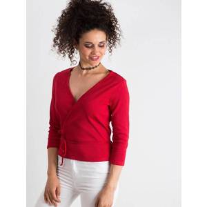 Blouse made of ribbed knitted fabric tied red obraz