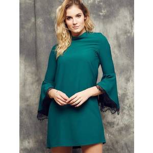 Cocomore Boutiqe dress with stand-up collar and flared sleeves green obraz