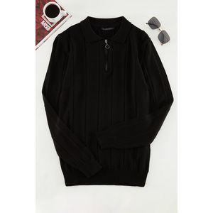 Trendyol Black Slim Fit Zipper Polo Neck Cotton Knitwear Sweater obraz