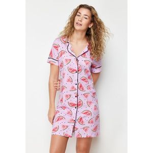 Trendyol Pink 100% Cotton Watermelon Patterned Piping Knitted Nightgown obraz