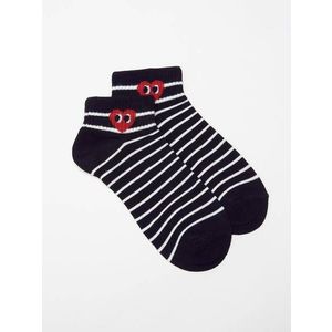 Striped socks with red heart black obraz