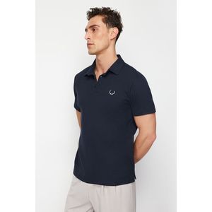 Trendyol Navy Blue Regular/Normal Cut Embroidered Textured Polo Collar T-Shirt obraz
