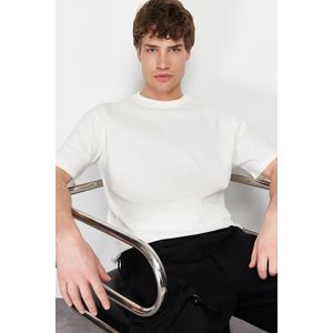 Trendyol Ecru Relaxed/Comfortable Cut 100% Cotton Textured T-Shirt obraz