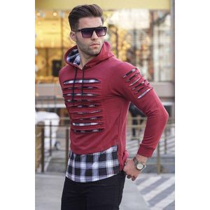 Madmext Claret Red with Torn Detailed Hoodie, Sweatshirt 2656 obraz