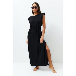 Trendyol Black Maxi Knitted Tie Beach Dress obraz
