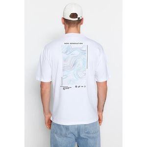 Trendyol White Relaxed/Comfortable Fit Printed 100% Cotton T-Shirt obraz