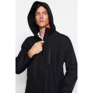 Trendyol černý venkovní softshellový kabát s kapucí regular fit obraz