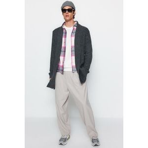 Trendyol Dark Gray Regular Fit Shawl Collar Long Knitwear Cardigan obraz