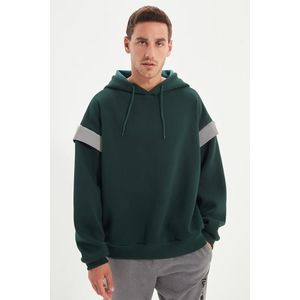 Trendyol Green Oversize/Wide Cut Hooded Sweatshirt with Reflective Detail and Fleece Inside obraz