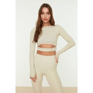 Trendyol Stone Crop Window/Cut Out and Thumb Hole Detailed Knitted Sports Top/Blouse obraz