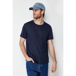 Trendyol Navy Blue Regular/Normal Fit Pocket Linen Look Short Sleeve T-Shirt obraz