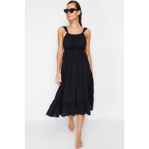 Trendyol Black Maxi Woven Gathered 100% Cotton Beach Dress obraz