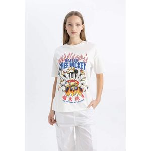 DEFACTO Oversize Fit Mickey & Minnie Licensed Crew Neck Printed Short Sleeve T-Shirt obraz
