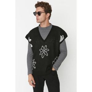 Trendyol Black Unisex Oversize Fit Wide Fit Floral Patterned Knitwear Sweater obraz