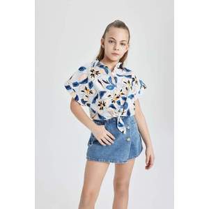DEFACTO Girl Patterned Cotton Short Sleeve Crop Shirt obraz