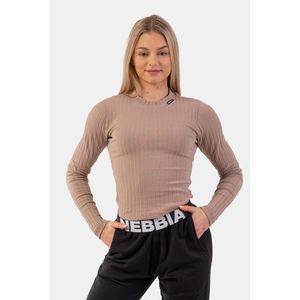 Nebbia Žebrované tričko s dlouhým rukávem z organické bavlny 415 brown XS obraz