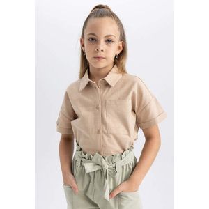 DEFACTO Girl Crop Linen Short Sleeve Shirt obraz