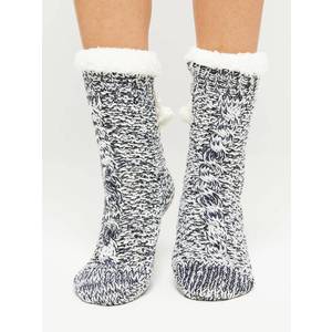 Socks decorated with braid stitch and sequins navy blue obraz