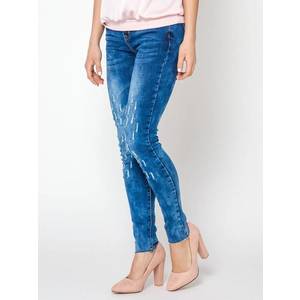 Jeans decorated with draping at the knees navy blue obraz