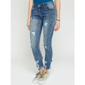 Jeans with tears and decorative zipper blue obraz