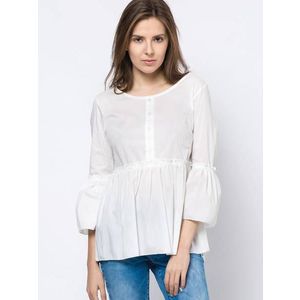 Blouse with frill and lace-up neckline white obraz