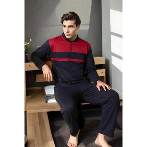 J4443 Dewberry Mens Buttoned Long Sleeve Pyjama Set-NAVY obraz
