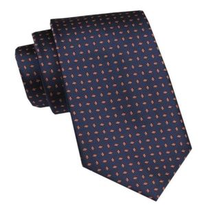 Tmavě modrá pánská kravata s oranžovým vzorem obraz