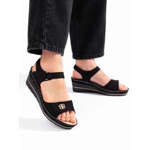 Pohodlné dámské sandály černé na klínku obraz