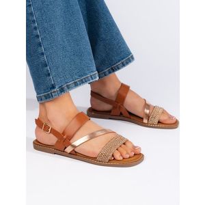 Moderní hnědé sandály dámské na plochém podpatku obraz