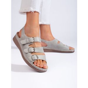 Designové dámské šedo-stříbrné sandály na klínku obraz