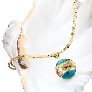 Lampglas Tajemný dámský náhrdelník Tyrquoise Gold s perlou Lampglas s 24karátovým zlatem NP24 obraz