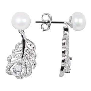 JwL Luxury Pearls Perlové náušnice s bílou pravou perlou a zirkony Peříčka JL0536 obraz