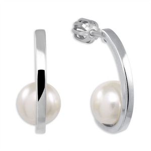 Brilio Silver Stříbrné kruhové náušnice s perlou 438 001 01810 04 obraz