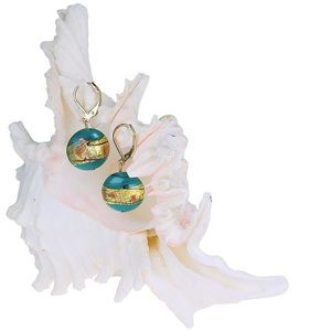 Lampglas Půvabné náušnice Turquoise Gold z perel Lampglas s 24karátovým zlatem EP24 obraz