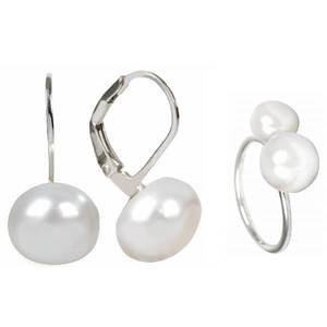JwL Luxury Pearls Zvýhodněná perlová souprava šperků JL0022 a JL0058 (prsten, náušnice) obraz