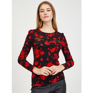 Červeno-černé dámské květované tričko obraz