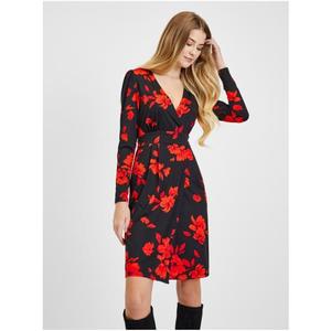 Červeno-černé dámské květované šaty obraz