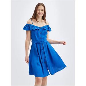 Modré dámské šaty s příměsí lnu obraz