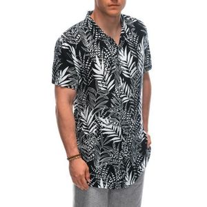 Pánská viskózová vzorovaná košile s krátkým rukávem OM-SHPS-0113 černá/bílá obraz