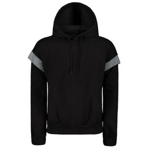Trendyol Black Oversize/Wide Cut Hooded Reflector Detailed Fleece Inside Sweatshirt obraz
