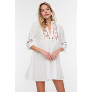 Trendyol Beige Mini Woven Lace Detailed 100% Cotton Beach Dress obraz