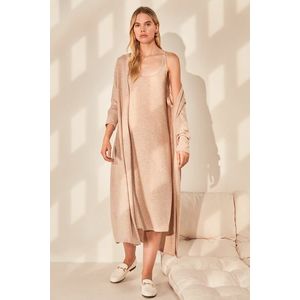 Trendyol Beige, soft, knitted 2-piece suit, knitted house dress obraz