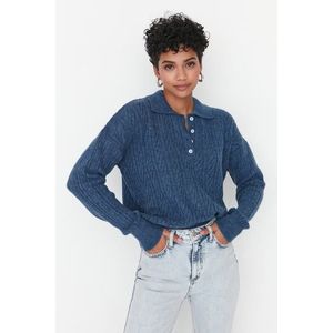 Trendyol Indigo Wide Fit měkký texturovaný pletený svetr obraz