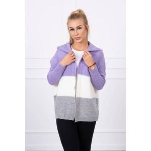 Tříbarevný svetr s kapucí fialová+ecru+šedá obraz