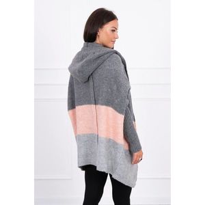 Tříbarevný svetr s kapucí grafit+pudrová růžová+šedá obraz