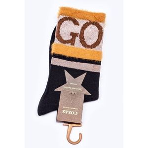 Dámské Bavlněné Ponožky GO-GO S Kožešinou COSAS Černé obraz