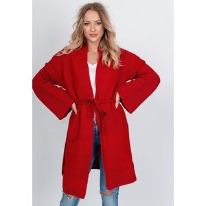 Dlouhý dámský svetr s kapsami - červená, obraz
