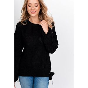 Dámský pletený svetr s mašlemi - černá, obraz