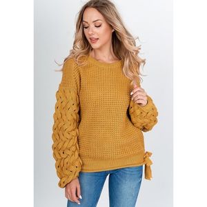 Dámský pletený svetr s mašlemi - horčicová, obraz